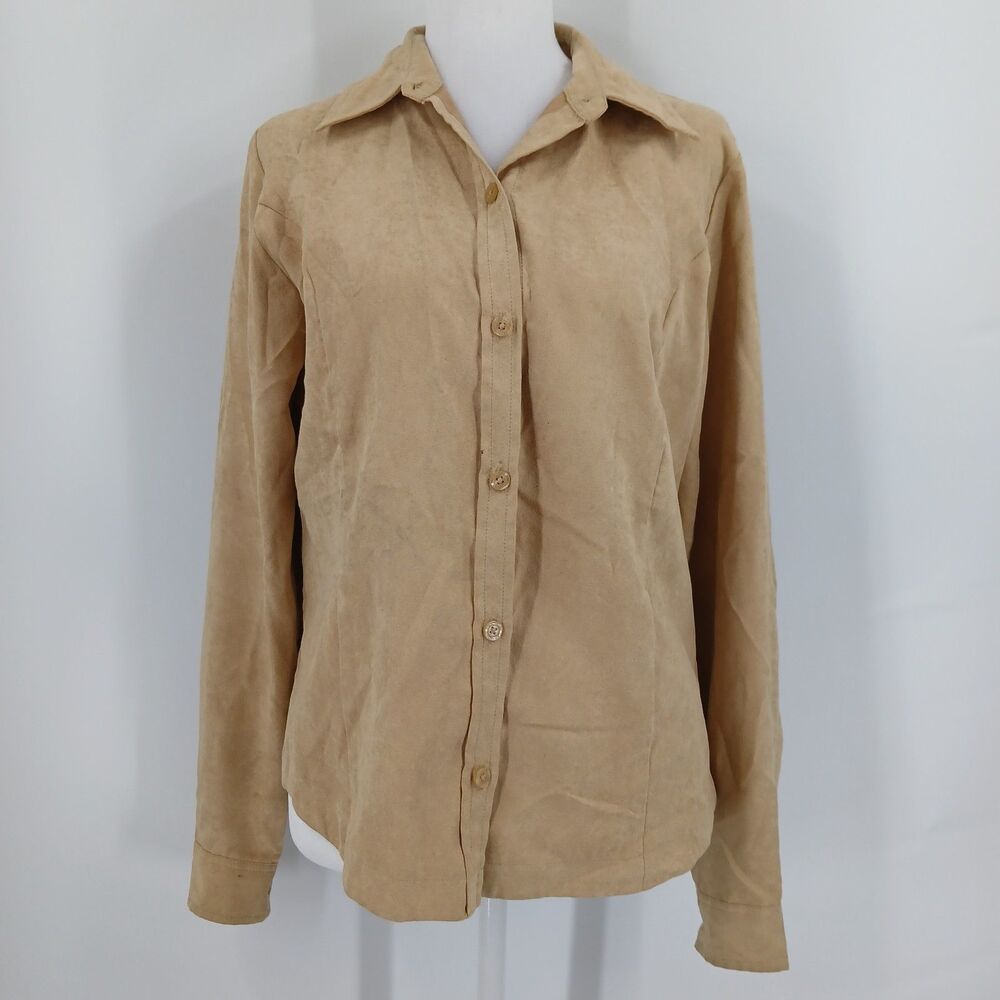 New York & Company Women's Tan suede Button Down Shirt Size medium
